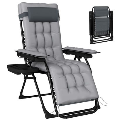 Zero Gravity Chair Sun Lounger with Cup Holder, Cushion, Light Grey