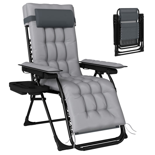Zero Gravity Chair Sun Lounger with Cup Holder, Cushion, Light Grey