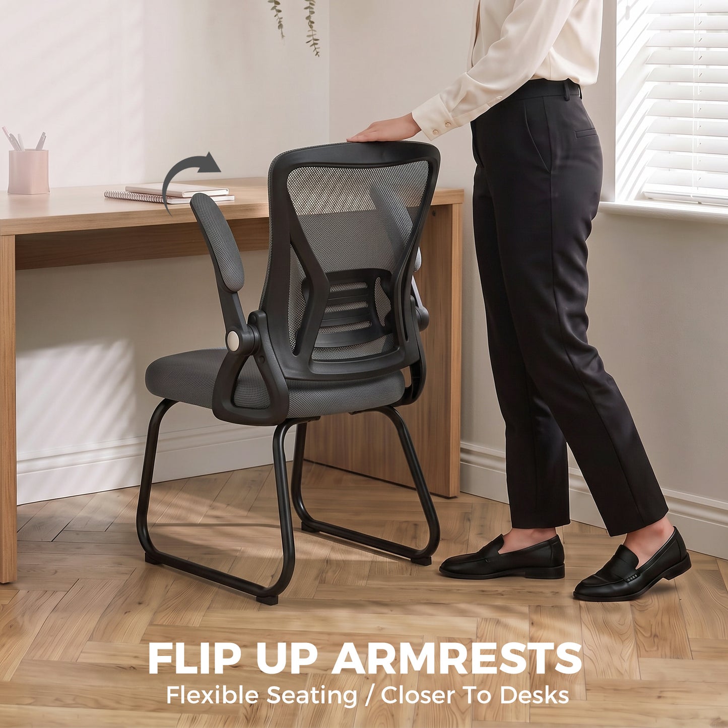 Office Chair with Mesh Backrest and Steel Legs, Dark Grey