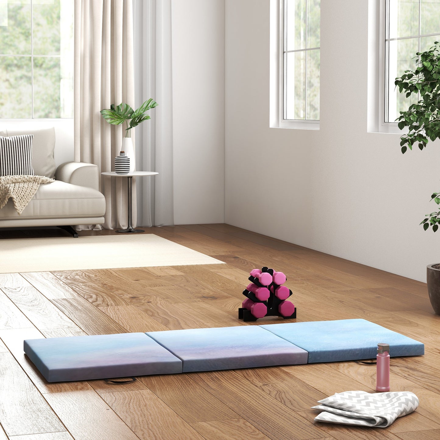 6FT Foldable Gymnastics Mat, Tri-Fold 2" Thick Crash Mat, Blue