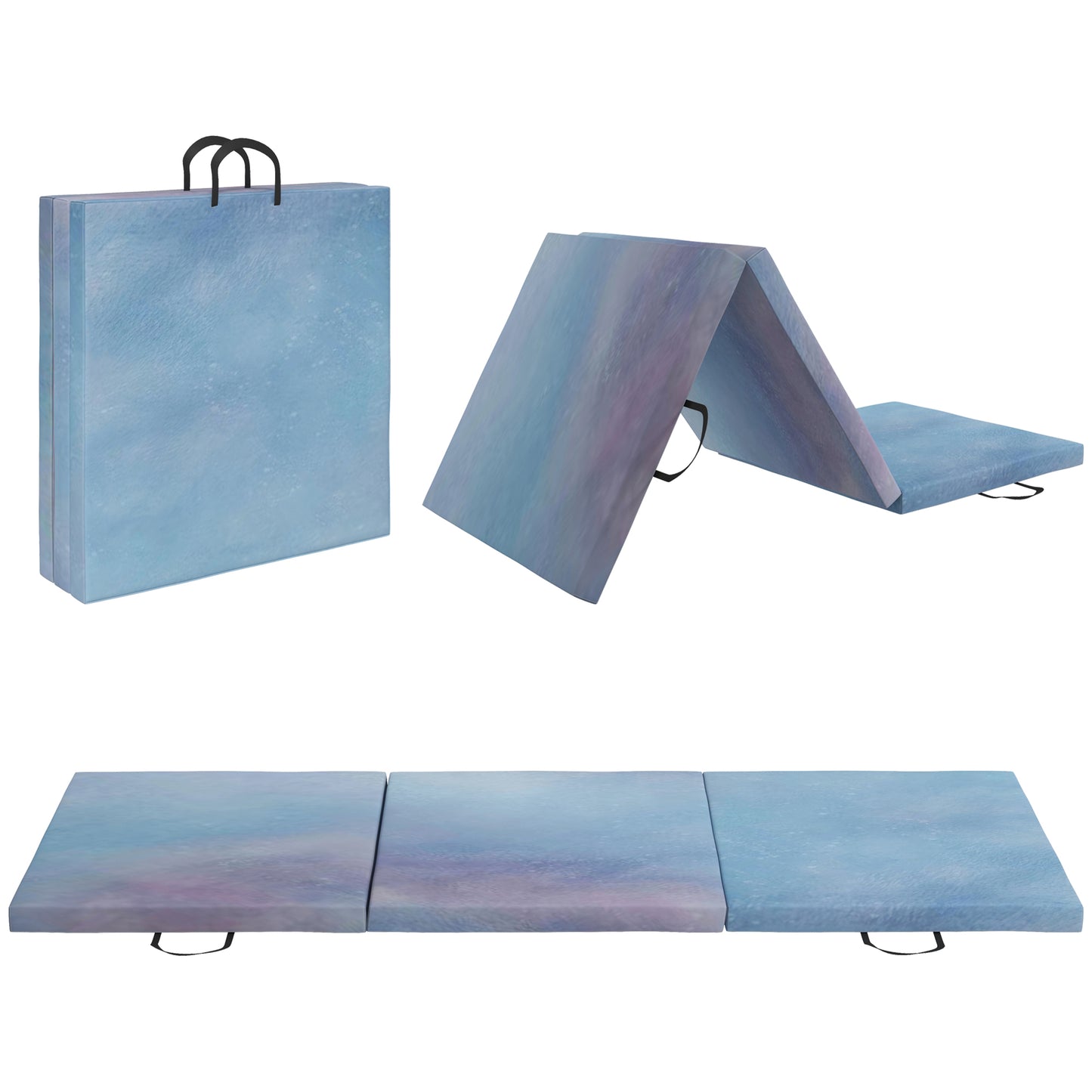 6FT Foldable Gymnastics Mat, Tri-Fold 2" Thick Crash Mat, Blue