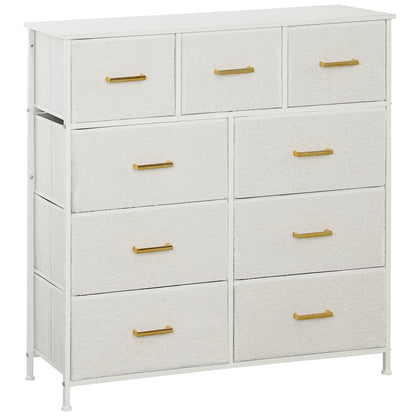 Chest of Drawers with 9 Drawers, Boucle Storage Organiser, Cream