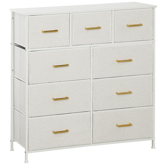 Chest of Drawers with 9 Drawers, Boucle Storage Organiser, Cream