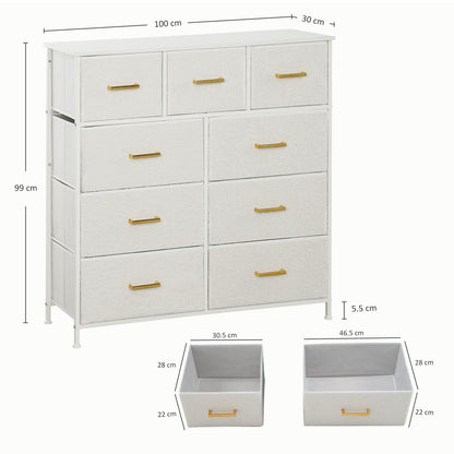 Chest of Drawers with 9 Drawers, Boucle Storage Organiser, Cream