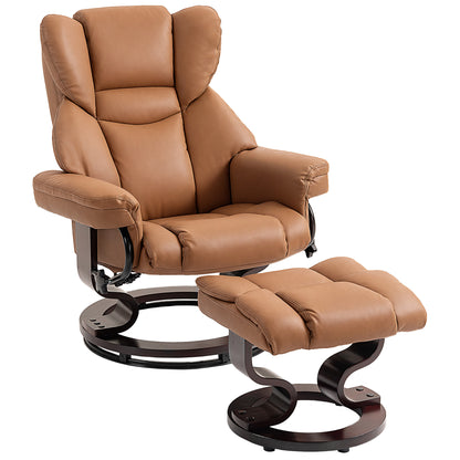 PU Leather Manual Reclining Armchair Footstool Padded Seat Brown