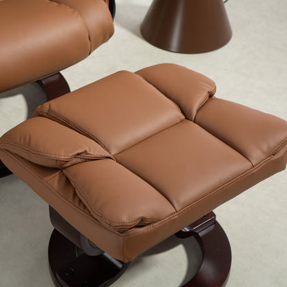 PU Leather Manual Reclining Armchair Footstool Padded Seat Brown