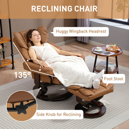 PU Leather Manual Reclining Armchair Footstool Padded Seat Brown