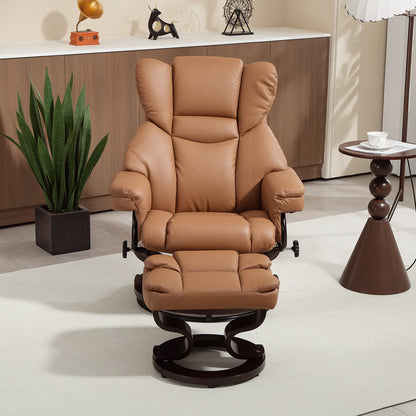 PU Leather Manual Reclining Armchair Footstool Padded Seat Brown