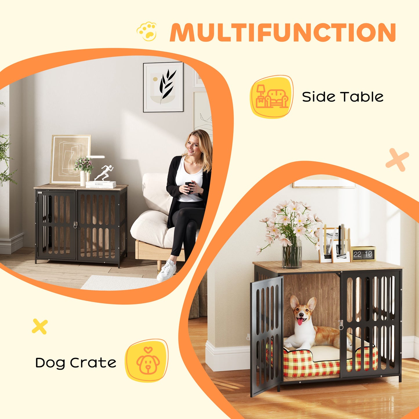 8 Panels Heavy Duty Dog Playpen with Door Indoor Outdoor, 80cm High