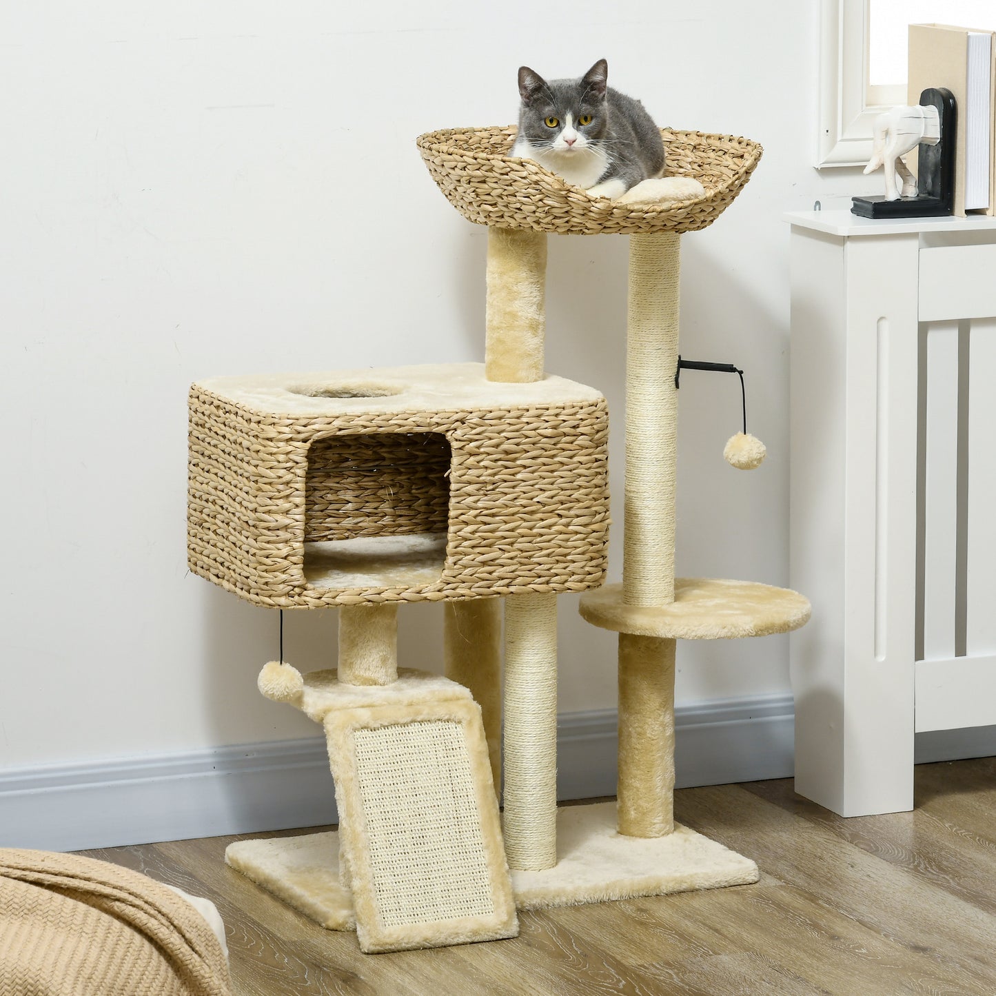 Multi-Level Cat Tree with Scratching Post Condo Bed Ramp, 95cm, Beige
