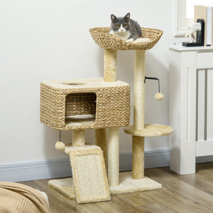 Multi-Level Cat Tree with Scratching Post Condo Bed Ramp, 95cm, Beige