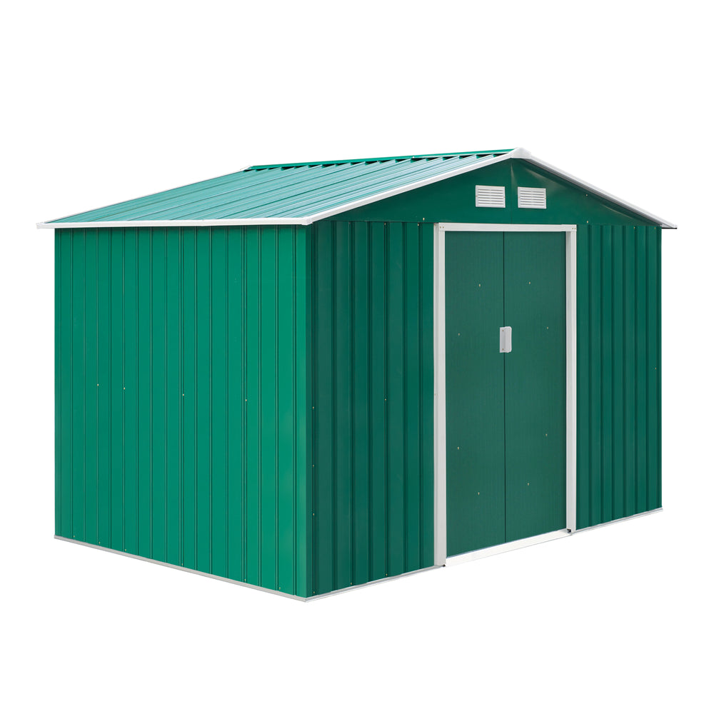 Lockable Garden Shed Large Patio Tool Metal Storage Building Foundation Sheds Box Outdoor Furniture (9 x 6 FT, Green)