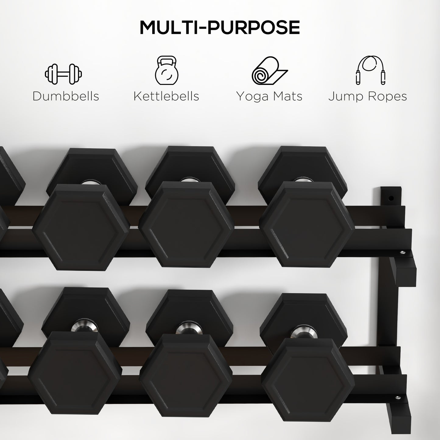 Wall-Mounted Dumbbell Rack, 2-Tier Steel Design, Black