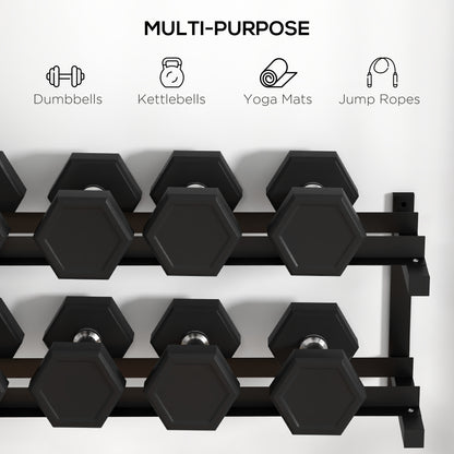 Wall-Mounted Dumbbell Rack, 2-Tier Steel Design, Black