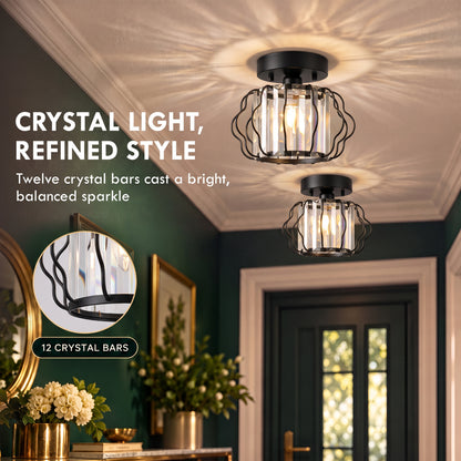 Set of 2 Crystal Ceiling Lights (E27 Bulbs Not Included) - Black
