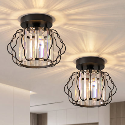 Set of 2 Crystal Ceiling Lights (E27 Bulbs Not Included) - Black