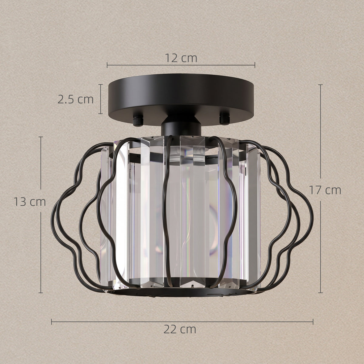 Set of 2 Crystal Ceiling Lights (E27 Bulbs Not Included) - Black