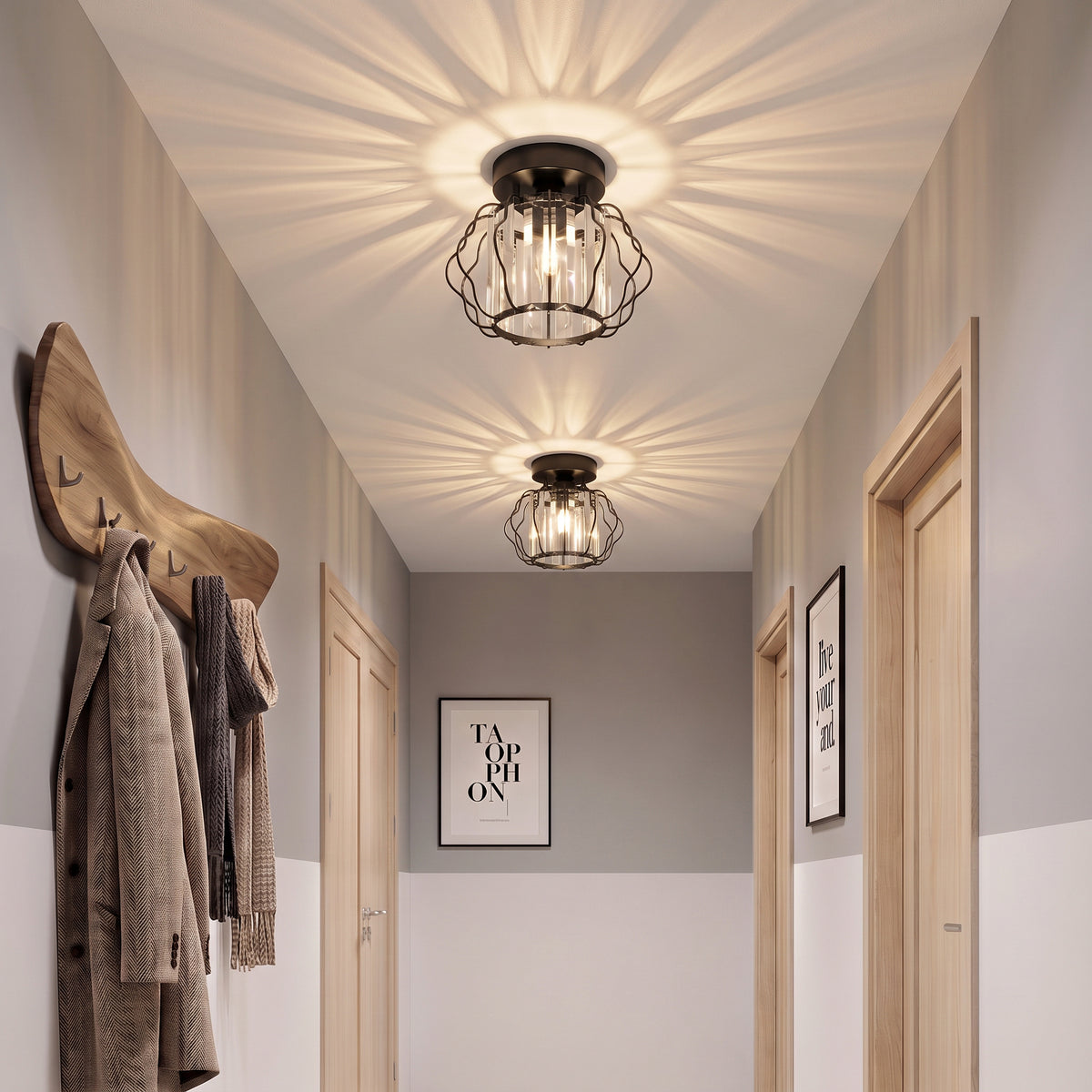 Set of 2 Crystal Ceiling Lights (E27 Bulbs Not Included) - Black
