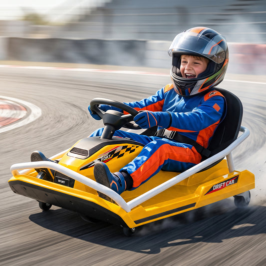 24V Electric Go Kart for Kids with Drift Mode, Soft Start, Yellow