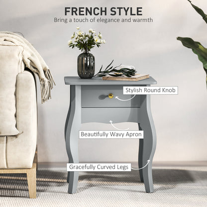 End Table French Style Small Table with Drawer and Curved Legs, Grey
