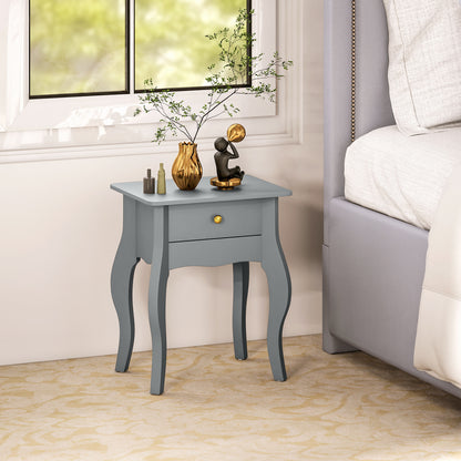 End Table French Style Small Table with Drawer and Curved Legs, Grey