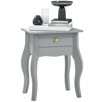 End Table French Style Small Table with Drawer and Curved Legs, Grey