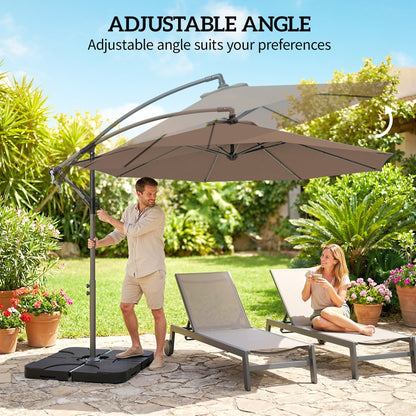 3(m) Banana Parasol Cantilever Umbrella Garden w/ Base Weights - Coffee Brown