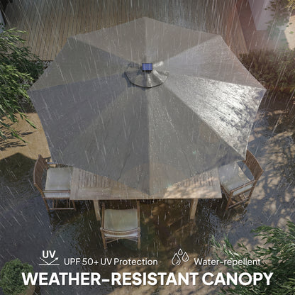 3 m Garden Parasol Umbrella with LED Lights, Patio Umbrella Grey
