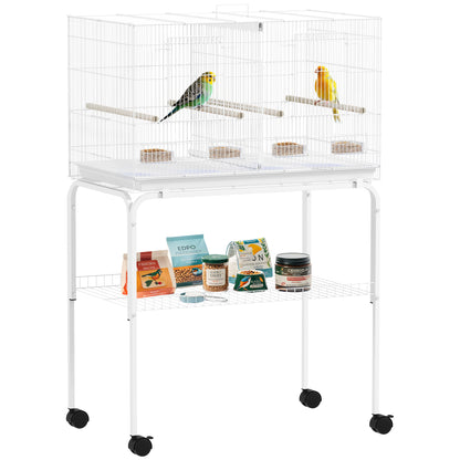 Bird Cage with Divider, 4 Wooden Perches, Slide Out Tray, White