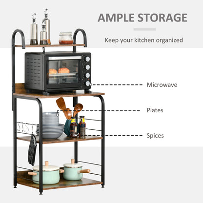 4-Tier Baker's Rack with Storage, Microwave Stand with 4 Hooks