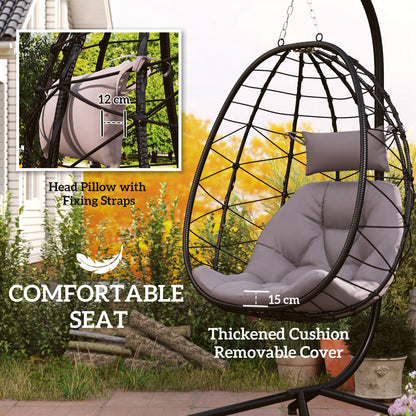 Garden Egg Chair Outdoor Hanging Swing Chair, Folding Basket, Grey