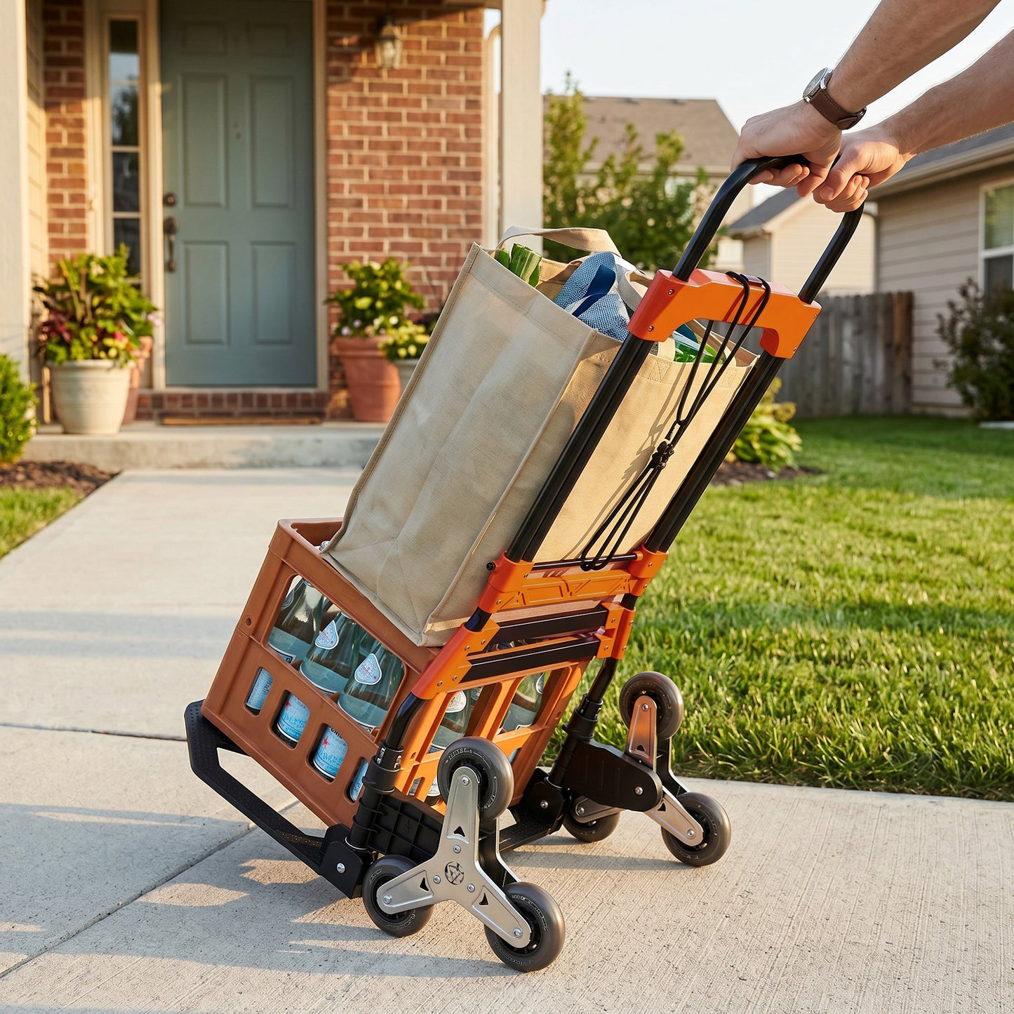 Heavy Duty Foldable Trolley on Wheels, Black and Orange