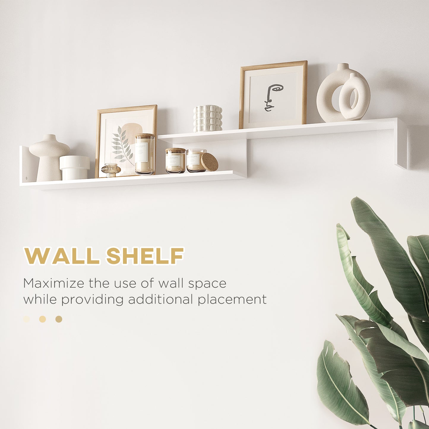 TV Cabinet Unit w/ Wall-Mounted Shelf, Open Shelves White and Natural