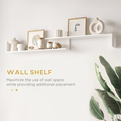 TV Cabinet Unit w/ Wall-Mounted Shelf, Open Shelves White and Natural