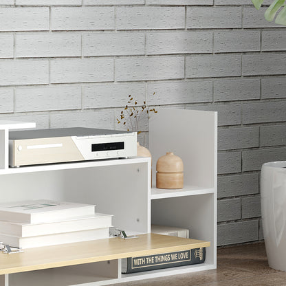 TV Cabinet Unit w/ Wall-Mounted Shelf, Open Shelves White and Natural