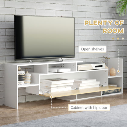 TV Cabinet Unit w/ Wall-Mounted Shelf, Open Shelves White and Natural