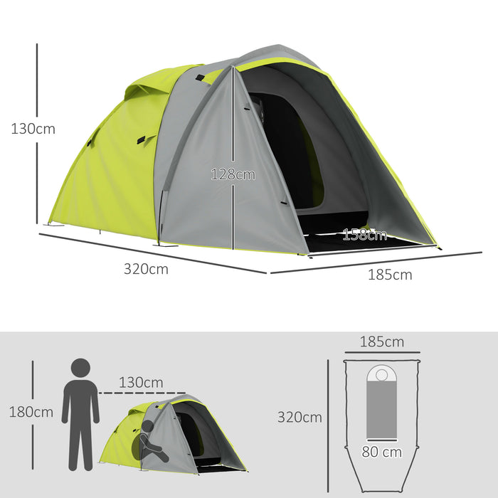 2-3 Man Camping Tent with 2 Rooms, 2000mm Waterproof Family Tent, Portable with Bag for Fishing Hiking Festival, Yellow