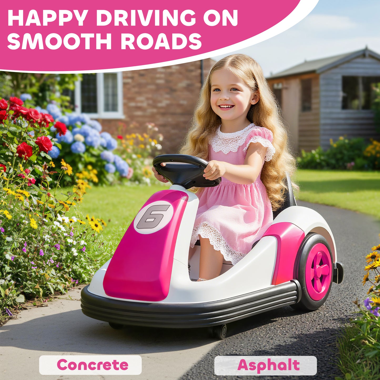 Kids Bumper Car with Game-Inspired Design and Oversized Wheels, 360-Degree Spin Electric Ride on Toy, Dual Motors, Music and Horn for Toddlers, Bumper Car for Kids Ages 37-96 Months, Pink
