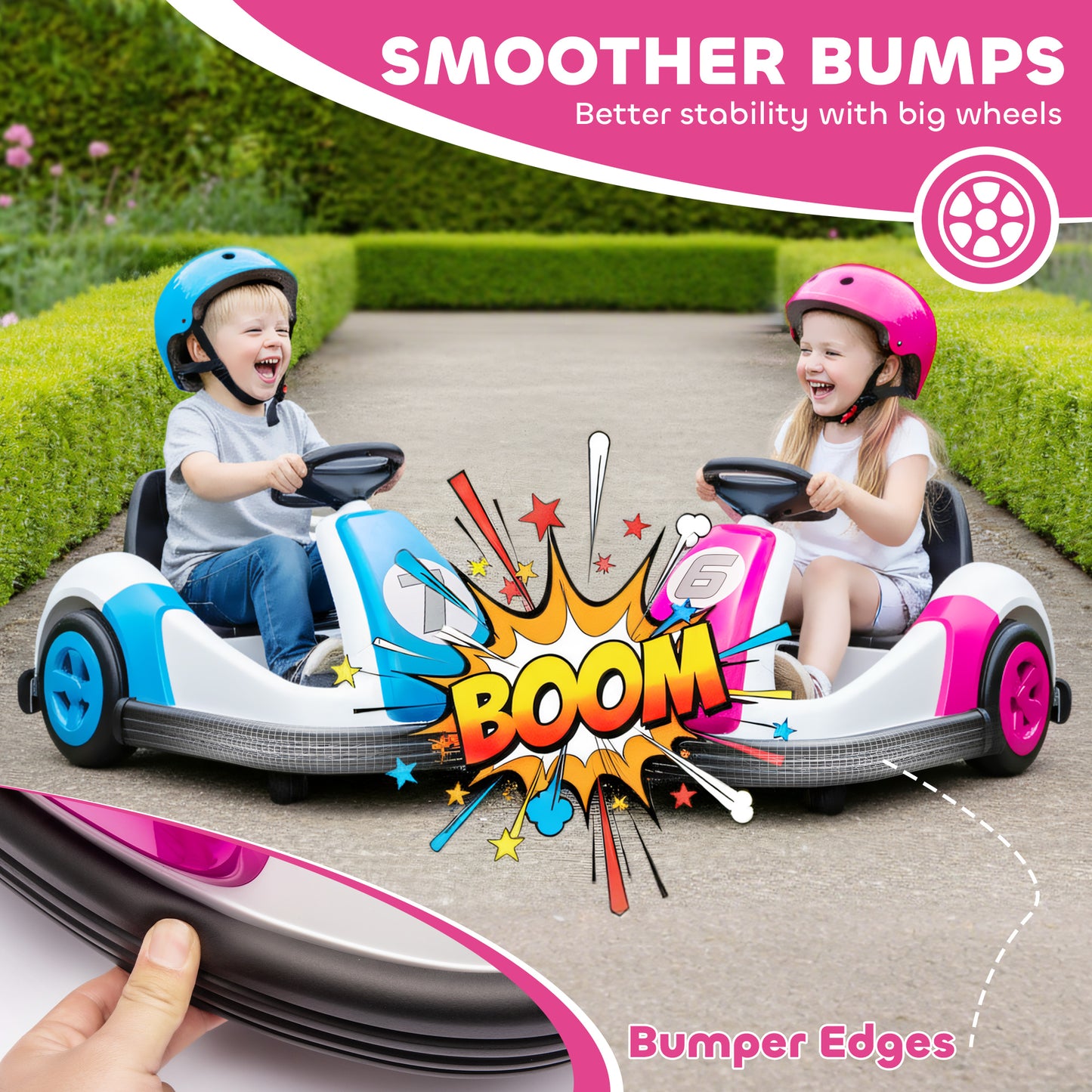 Kids Bumper Car with Game-Inspired Design and Oversized Wheels, 360-Degree Spin Electric Ride on Toy, Dual Motors, Music and Horn for Toddlers, Bumper Car for Kids Ages 37-96 Months, Pink