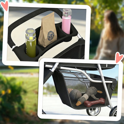 Pet Stroller Pushchair Carrier for Cat Puppy with 3 Wheels Black