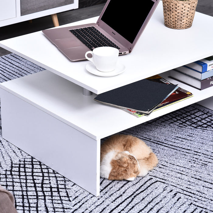 2-Tier Coffee Table Side/End Table Modern Rectangular Design w/ Open Shelf Living Room Entryway Hallway Furniture White