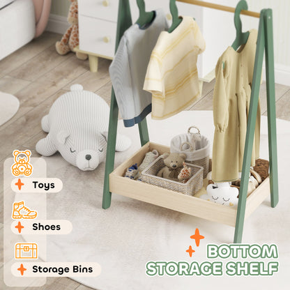 Kids Clothes Rail with Hangers, Base Shelf for Girls, Boys, Green