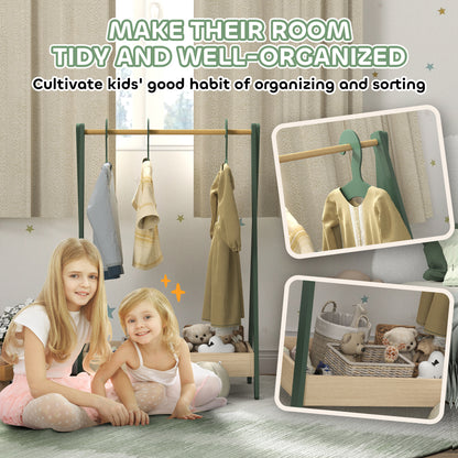 Kids Clothes Rail with Hangers, Base Shelf for Girls, Boys, Green