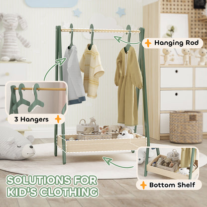 Kids Clothes Rail with Hangers, Base Shelf for Girls, Boys, Green