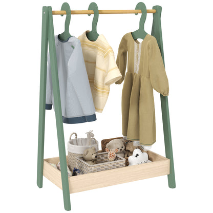 Kids Clothes Rail with Hangers, Base Shelf for Girls, Boys, Green