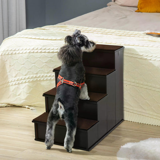 4 Step Cushioned Pet Stairs Ramp Steps for Dogs, Cat Ladder for Bed Couch with Non-Slip Carpet, 40 x 59 x 54.2 cm, Coffee