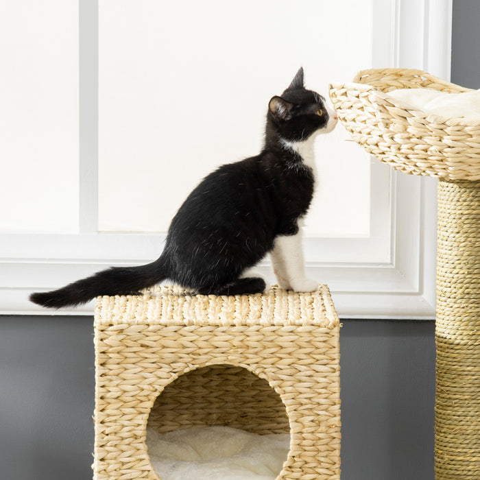 Cat Tree Kitten Tower Cattail Weave w/ Scratching Posts, Bed, House