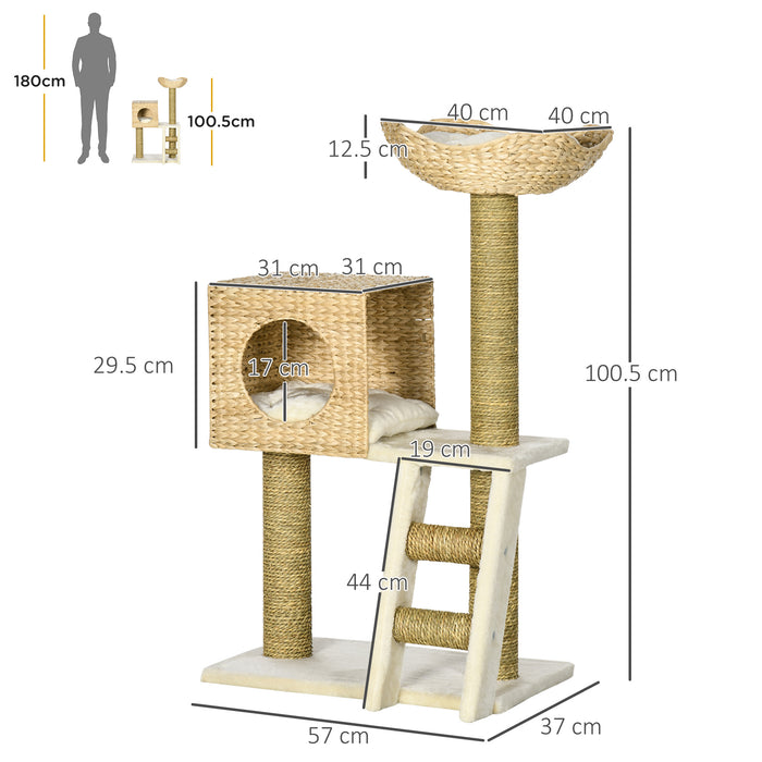 Cat Tree Kitten Tower Cattail Weave w/ Scratching Posts, Bed, House