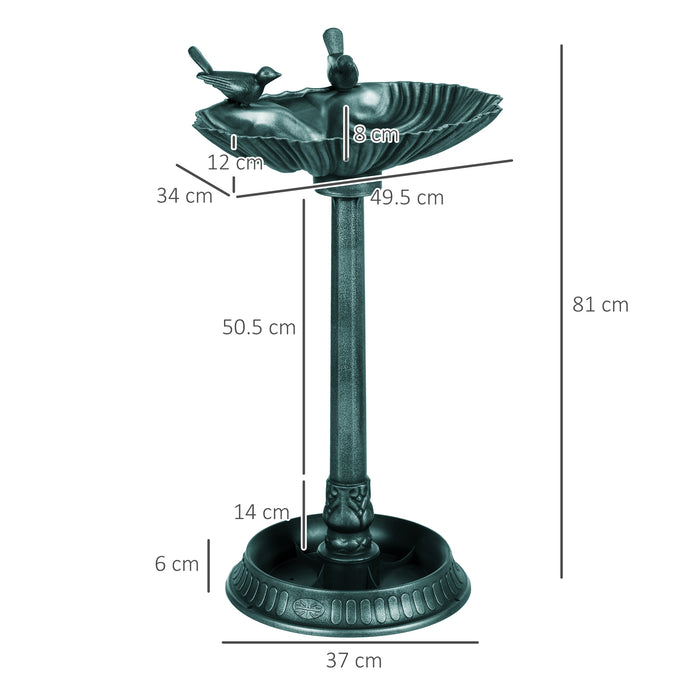 81cm Tall Bird Bath with 2 Decorative Birds for Garden, Green