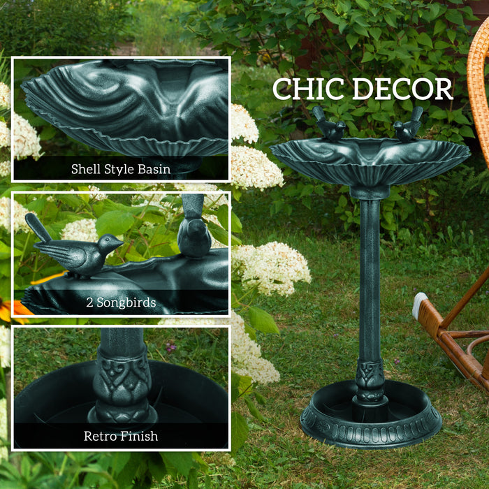 81cm Tall Bird Bath with 2 Decorative Birds for Garden, Green